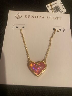 Kendra Scott Gold Necklace with Iridescent Pink Heart Pendant